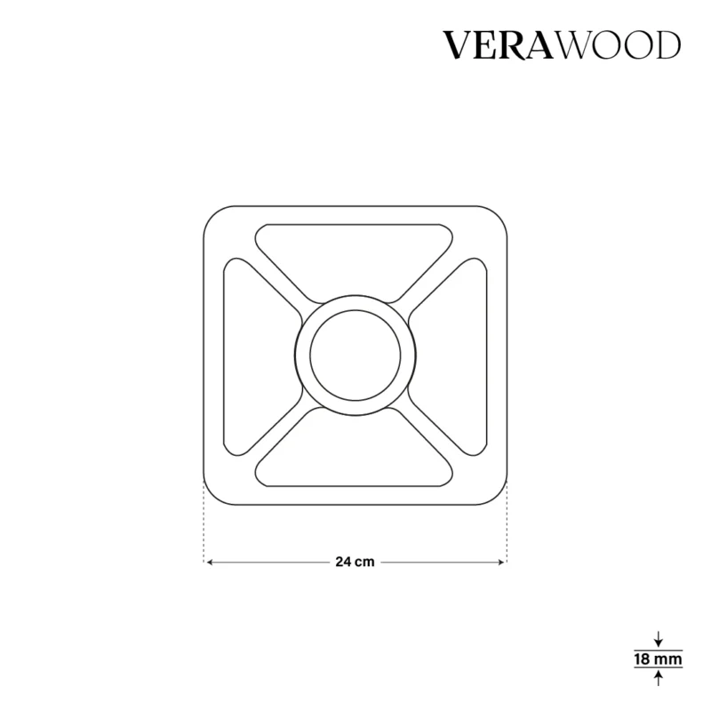 Ortası Yuvarlak Kare Orta Boy Ahşap Sunum Tabağı