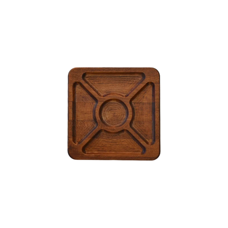 Ortası Yuvarlak Kare Orta Boy Ahşap Sunum Tabağı