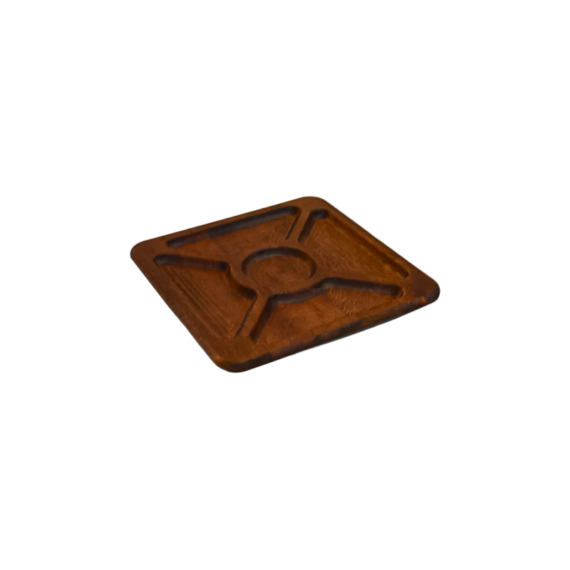 Ortası Yuvarlak Kare Orta Boy Ahşap Sunum Tabağı