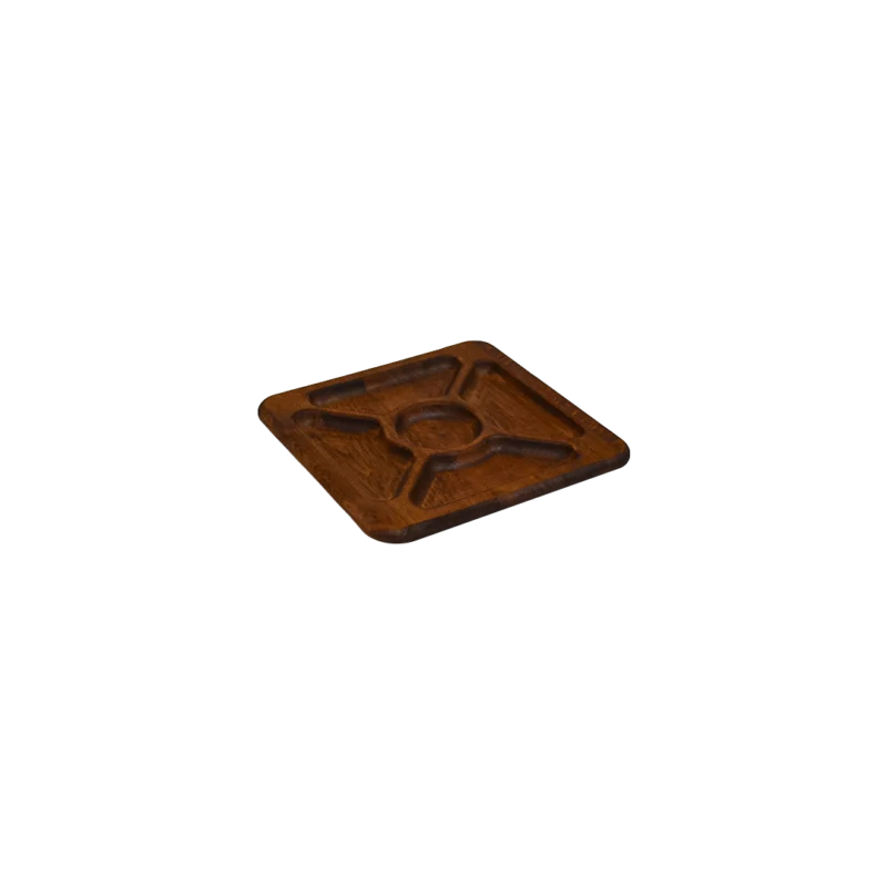 Ortası Yuvarlak Kare Küçük Boy Ahşap Sunum Tabağı