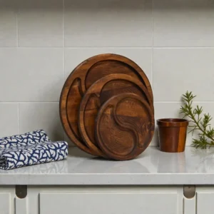 Yin Yang (3’lü Set) Ahşap Sunum Tabağı