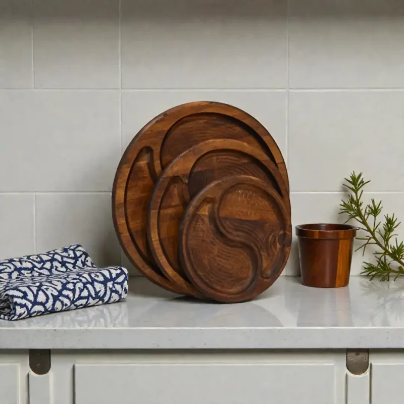 Yin Yang (3’lü Set) Ahşap Sunum Tabağı