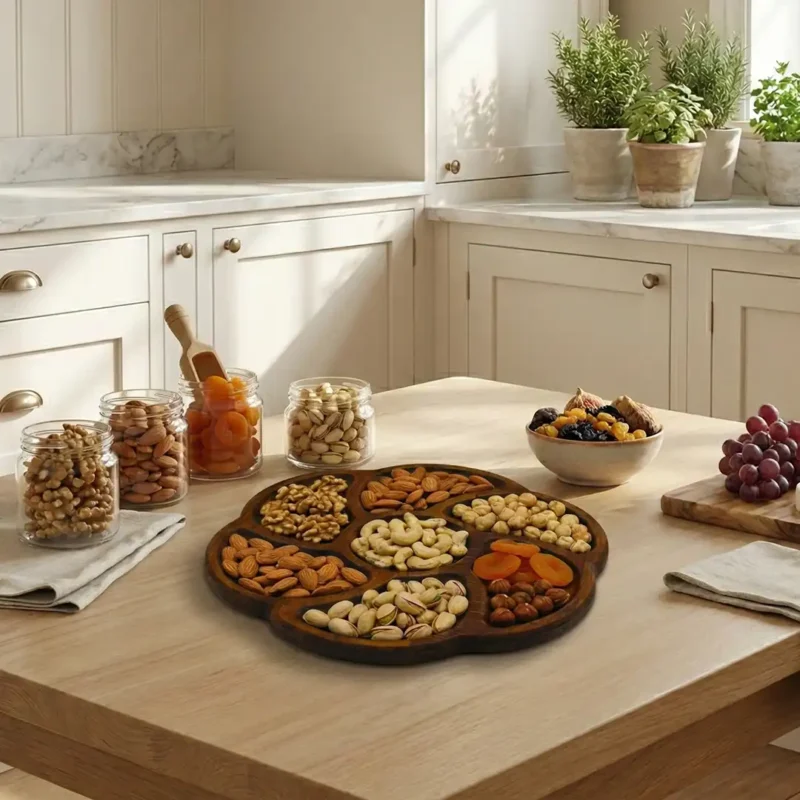 Çiçek Kesim Ahşap Sunum Tabağı