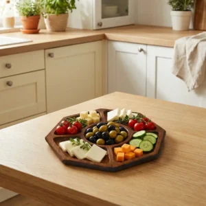 Sekizgen Kesim Ahşap Sunum Tabağı