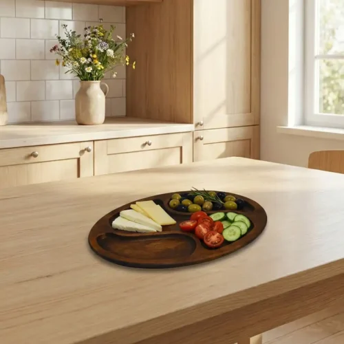 Dalgalı Form Ahşap Sunum Tabağı