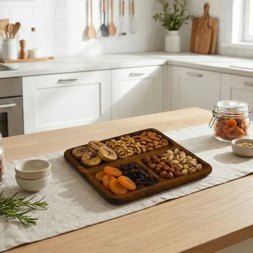 3 Bölmeli Kare Ahşap Sunum Tabağı