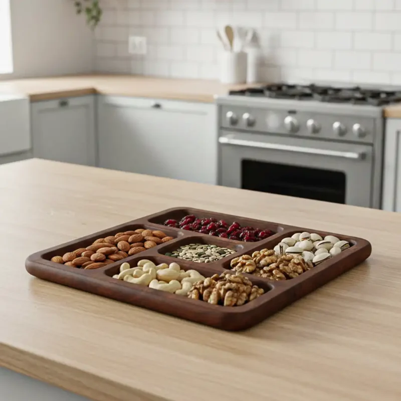 Köşeli Sarmal Kare Ahşap Sunum Tabağı