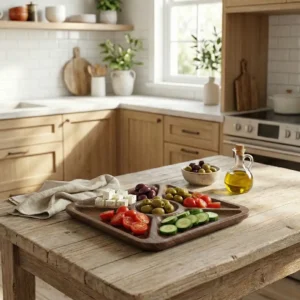 Ortası Yuvarlak Kare Küçük Boy Ahşap Sunum Tabağı