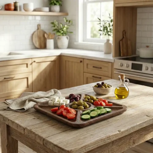 Ortası Yuvarlak Kare Küçük Boy Ahşap Sunum Tabağı