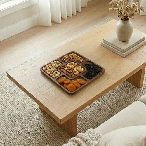 5 Bölmeli Kare Ahşap Sunum Tabağı