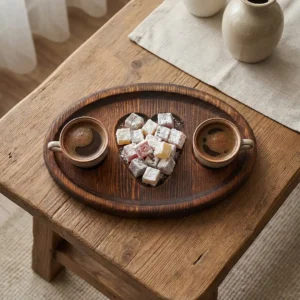 Kalpli Elips Ahşap Sunum Tabağı