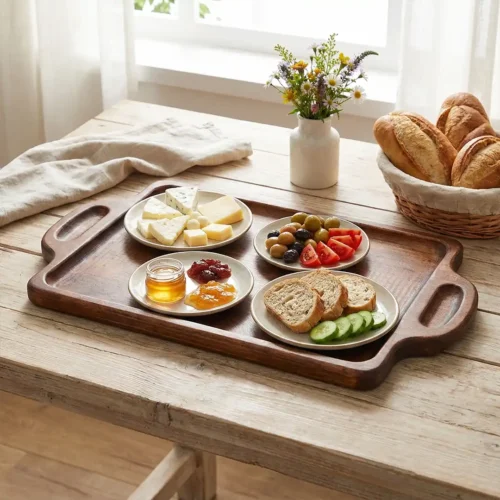 at02-a Ahşap Tepsi Kulplu Büyük Boy